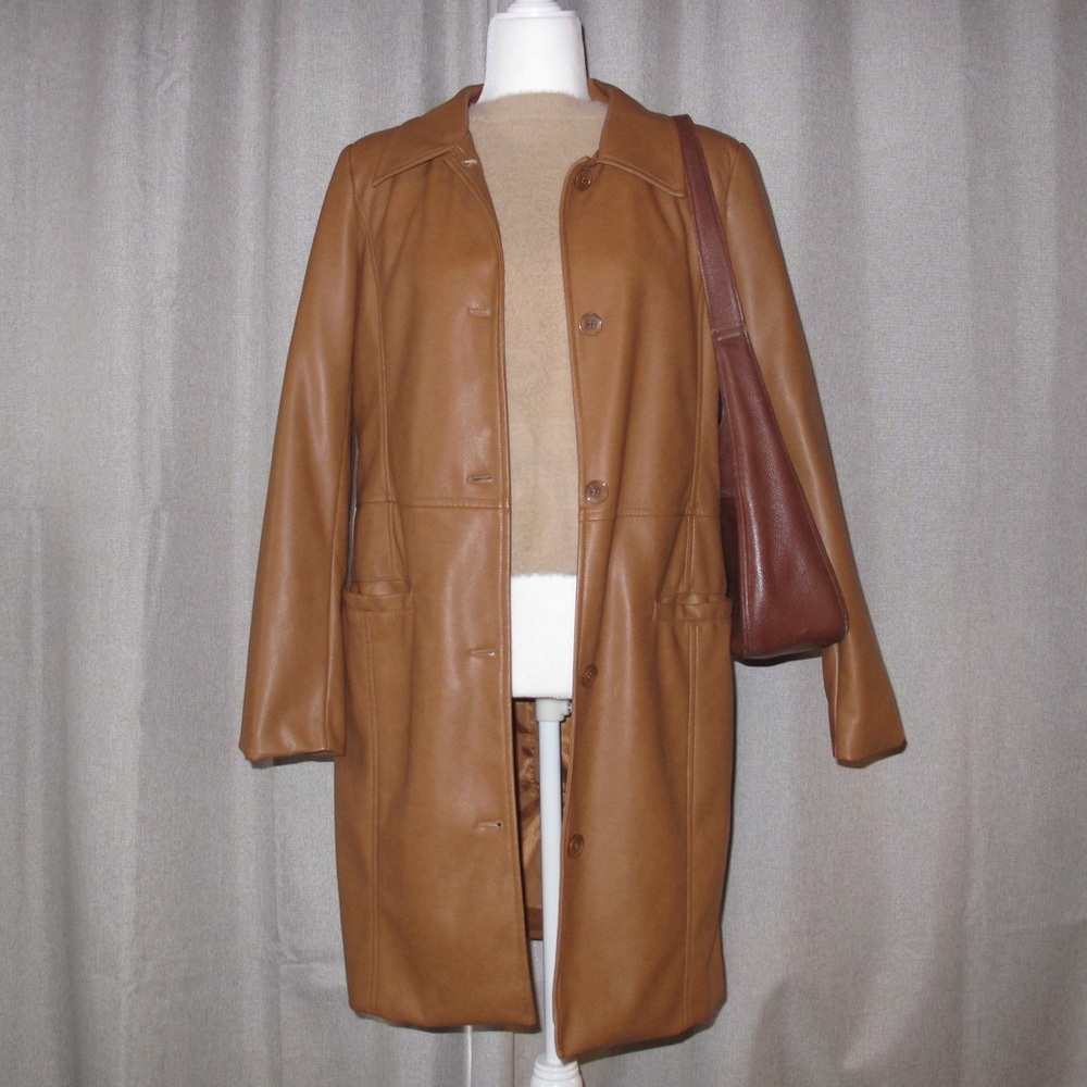 UO Tessa Faux Leather Jacket Honey Brown Trench